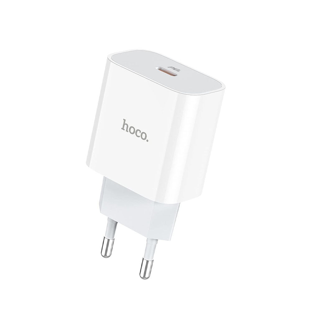 Hvid Hoco USB-C Oplader (20 W) med en enkelt USB-C port