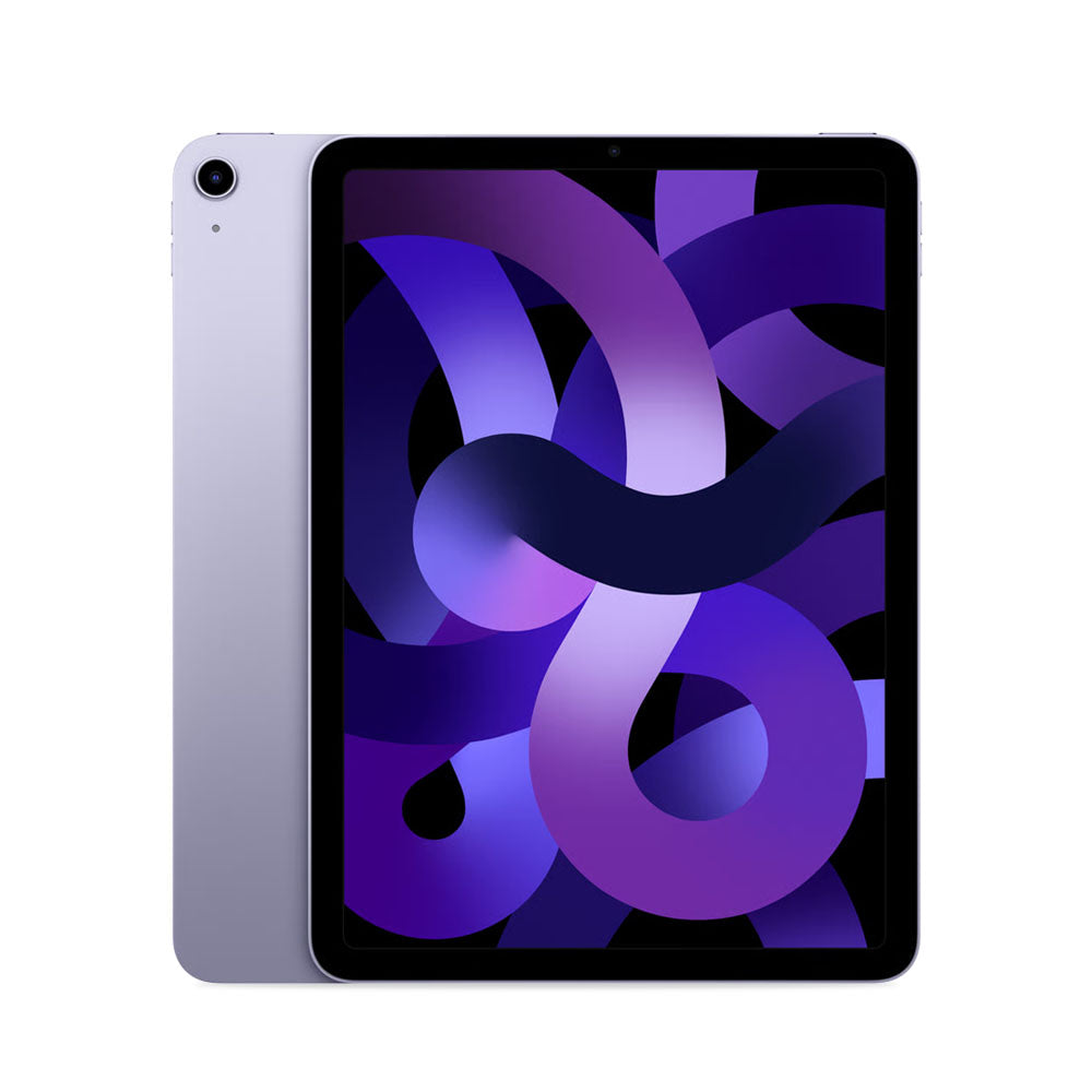 Refurbished iPad Air 5 I 10'9'' i lilla farve, med skærm og bagside synlig.