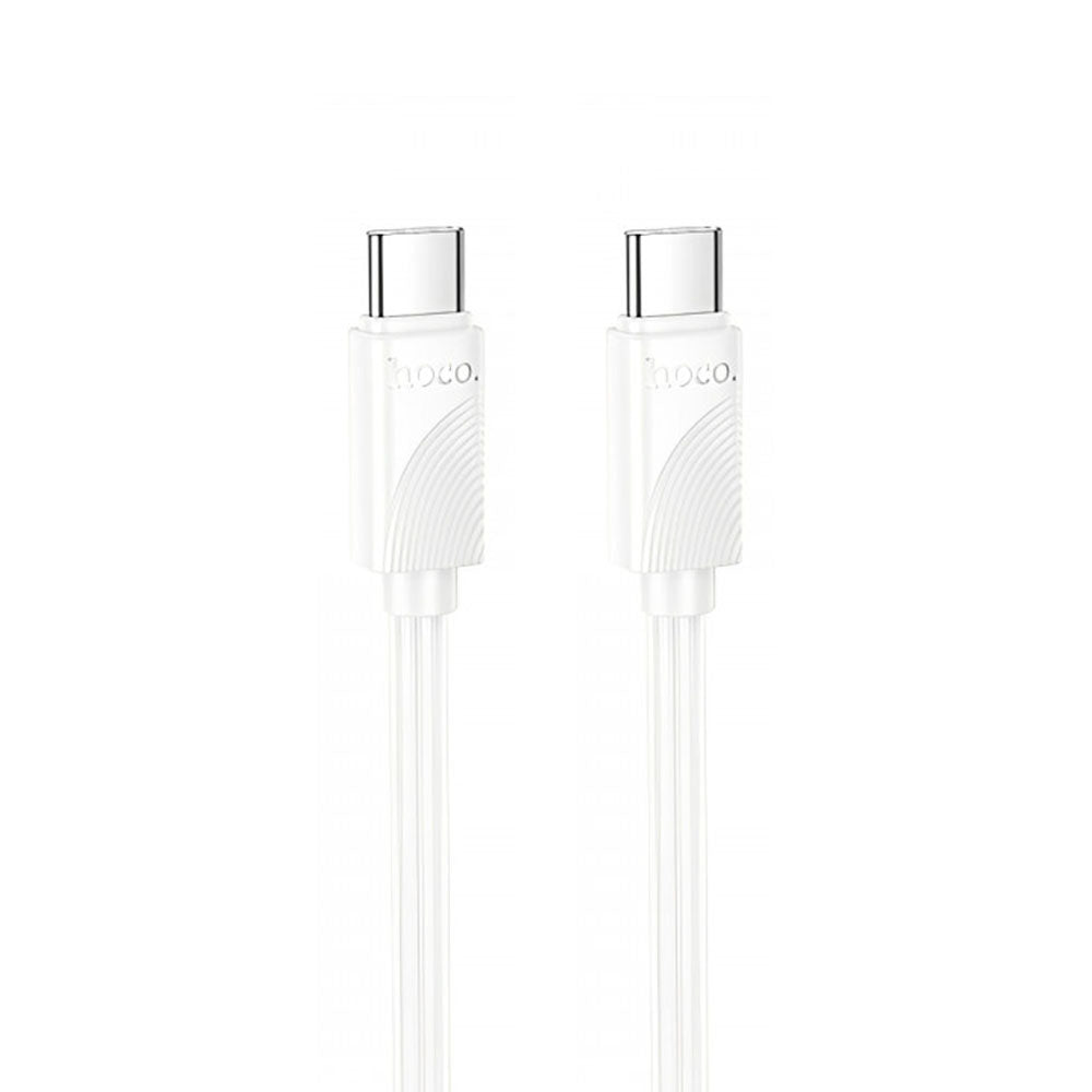 Hvid Hoco USB-C til USB-C (60 W) kabel, tæt på stikkene