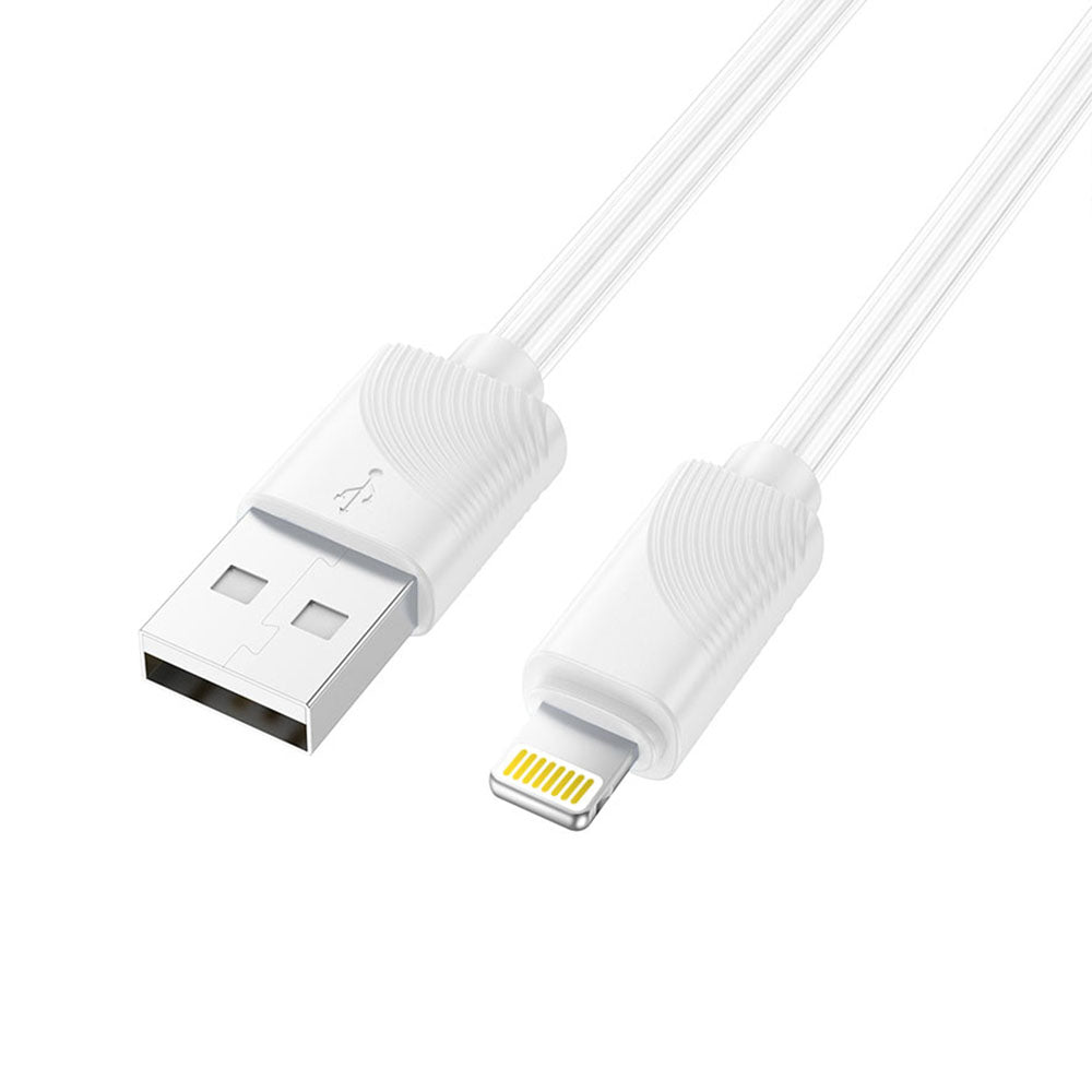 Hvid Hoco USB-A til Lightning 20W kabel, der viser begge stik